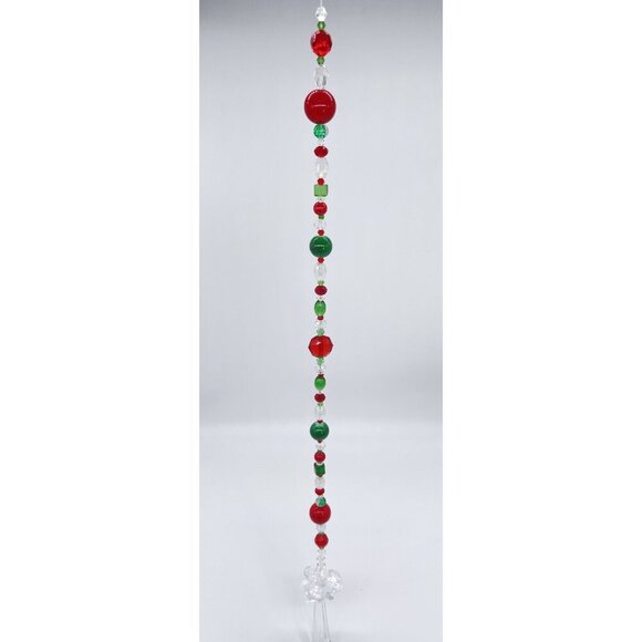 Beaded Christmas Suncatcher Red Green Clear Crystal Prism Hanging Patio Decor - Picture 2 of 9